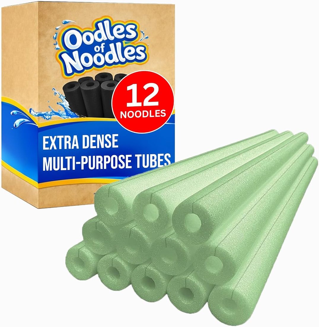 Clamp-On Standard Size Foam Noodles - 12 Pack - Extra Dense, Buoyant Foam Tubes Used as Sharp Edge Protectors,