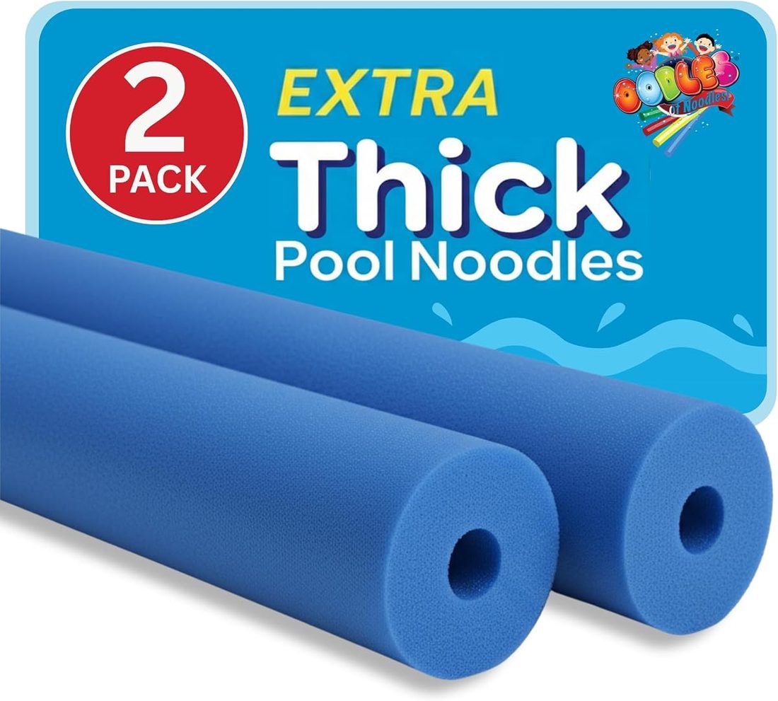 Foam Pool Swim Noodles 2 Pack, 55" x 3.5" Blue, Hollow Core Swimming Foam Tube for Pool Floats, Buoyant for Be